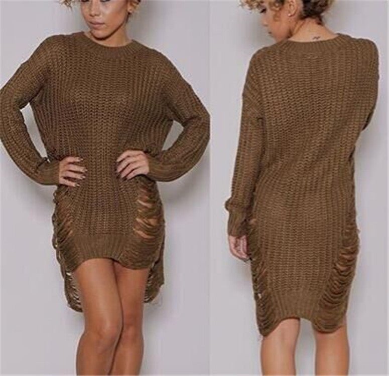 Knit dress for women with a relaxed fit and woven details.