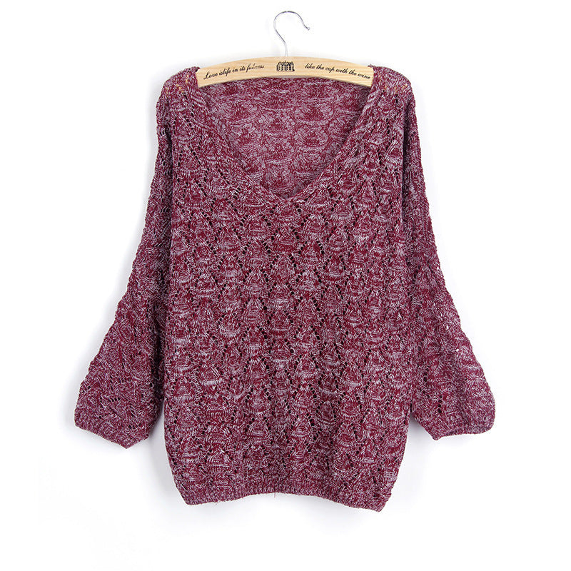 Women's knit pullover with V-neck and airy perforated pattern Lune London