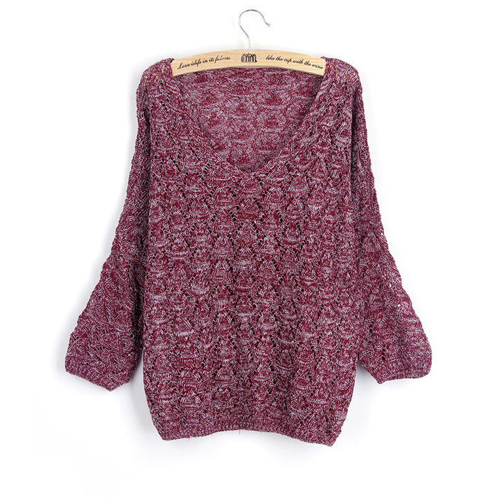 Women's knit pullover with V-neck and airy perforated pattern Lune London