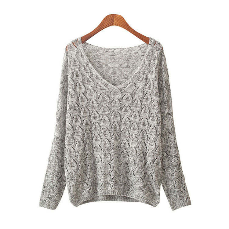 Women's knit pullover with V-neck and airy perforated pattern Lune London