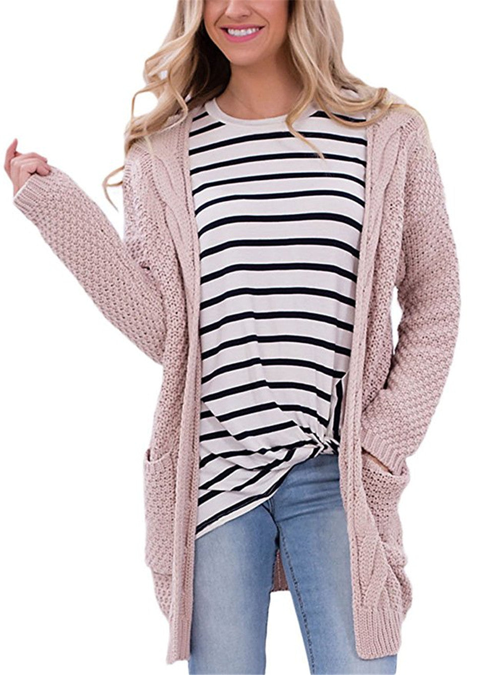 Ladies comfortable knit cardigan with pockets and twisted pattern Lune London