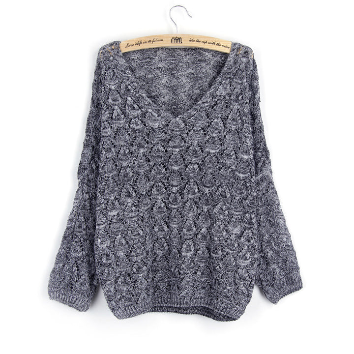 Airy knit sweater for women with V-neck and artistic pattern Lune London