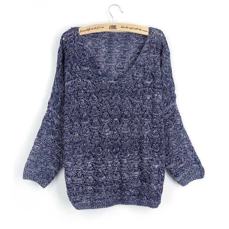 Airy knit sweater for women with V-neck and artistic pattern Lune London