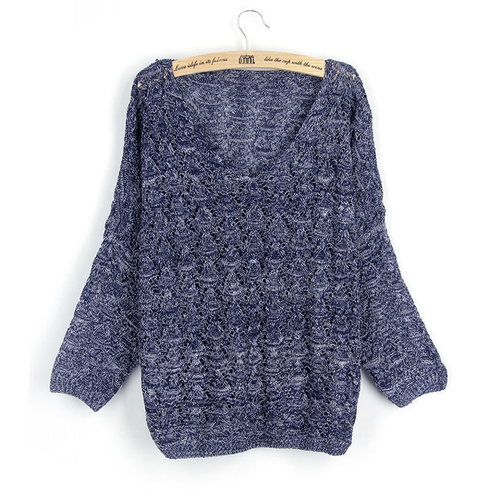 Airy knit sweater for women with V-neck and artistic pattern Lune London