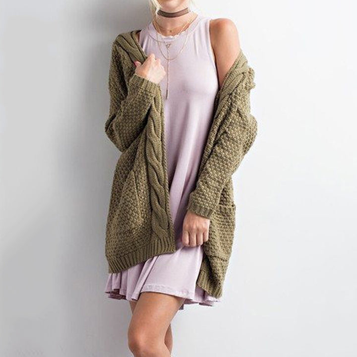 Chunky knit cardigan for women with open front and practical pockets Lune London