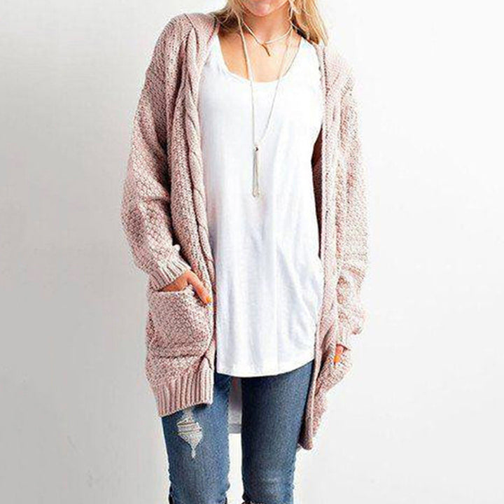 Chunky knit cardigan for women with open front and practical pockets Lune London