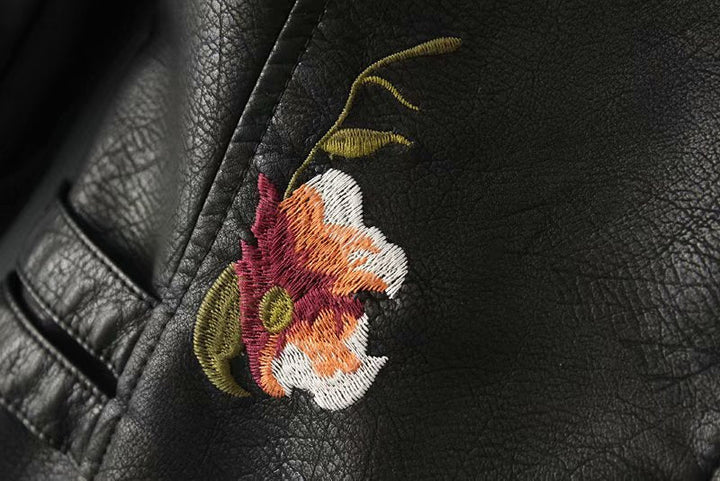 Lune London | Embroidered Decorated Faux Leather Jacket
