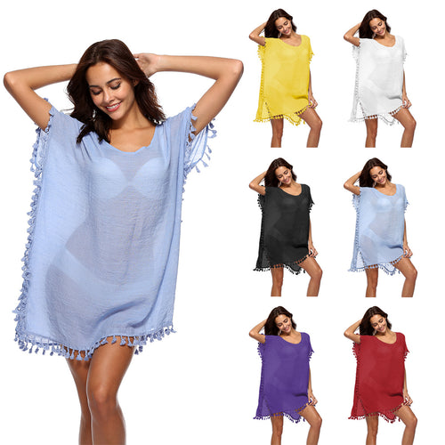 Ladies poncho with fringe trim Lune London