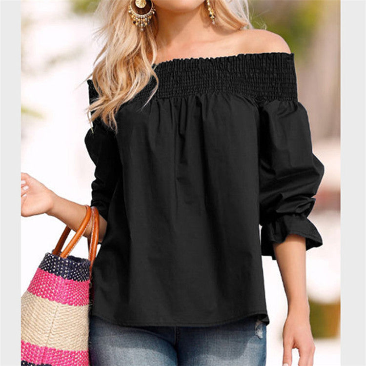 Off-shoulder blouse for women with ruffle sleeves and bow detail Lune London
