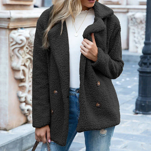 Lune London | Coat - Plus Size - Soft Fleece - Double Button Closure - Notched Collar