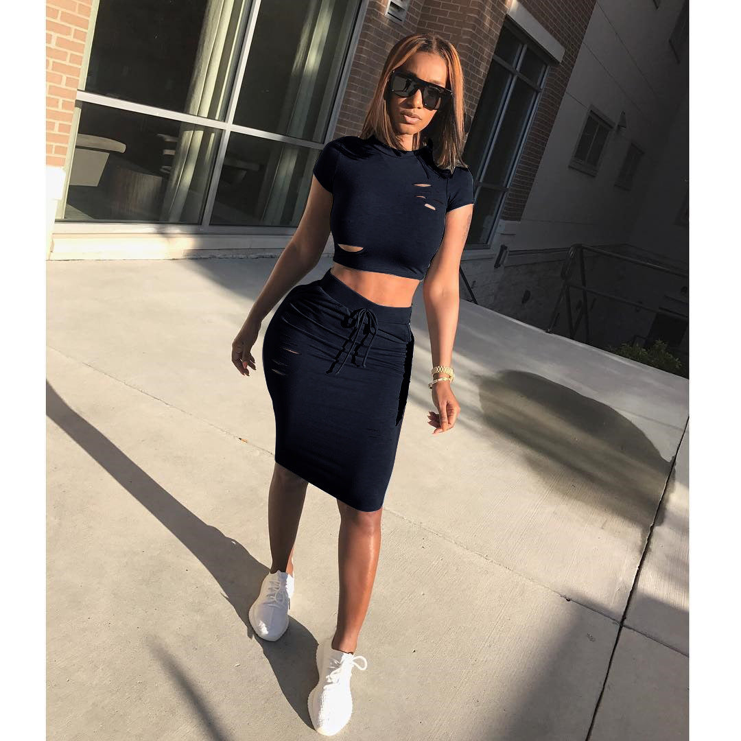 Ensemble femme de top court et jupe-pantalon ajustée avec cordon de serrage Chic & Stil