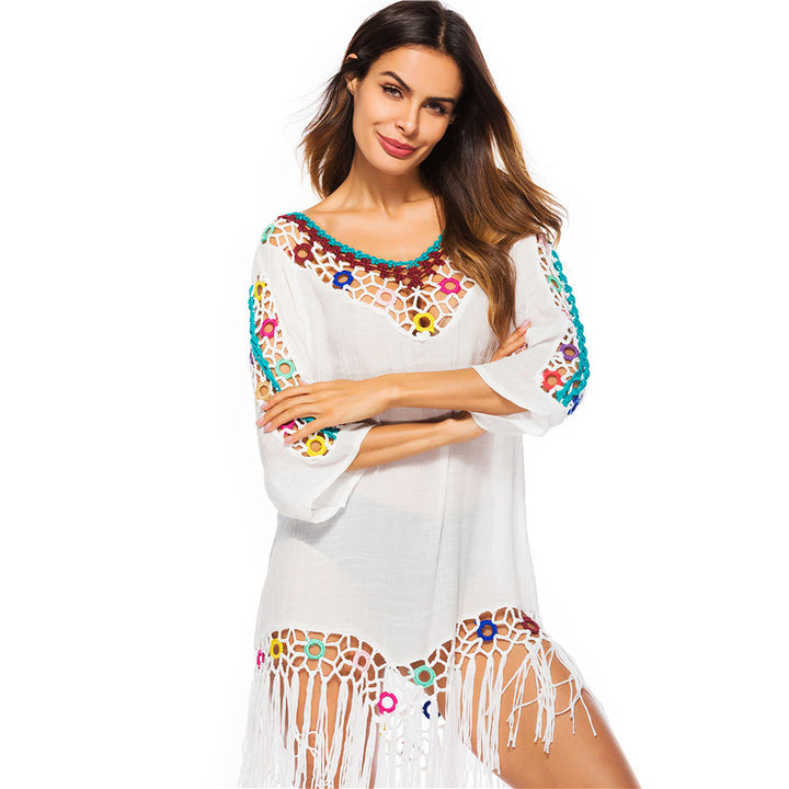 Bohemian ladies off-shoulder crochet beach cover-up Lune London