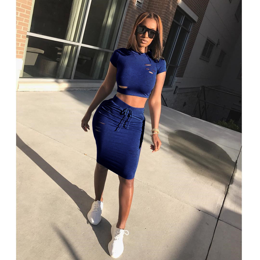 Ensemble femme de top court et jupe-pantalon ajustée avec cordon de serrage Chic & Stil