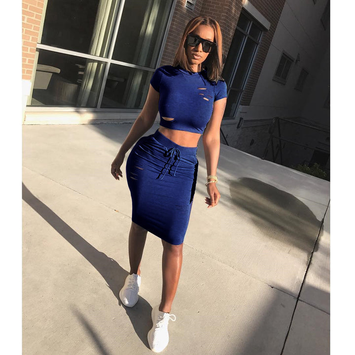 Ensemble femme de top court et jupe-pantalon ajustée avec cordon de serrage Chic & Stil