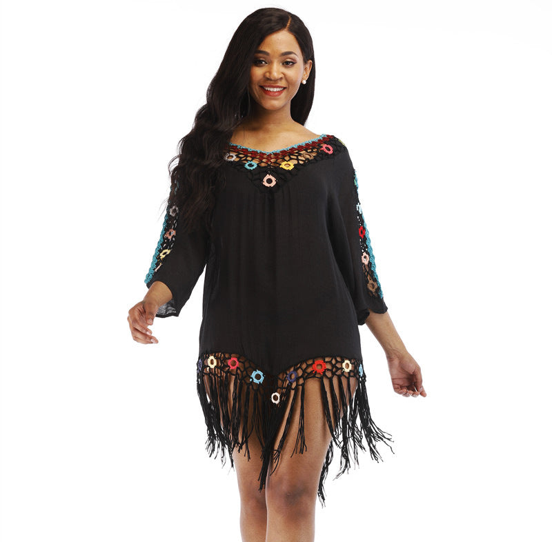 Bohemian ladies off-shoulder crochet beach cover-up Lune London
