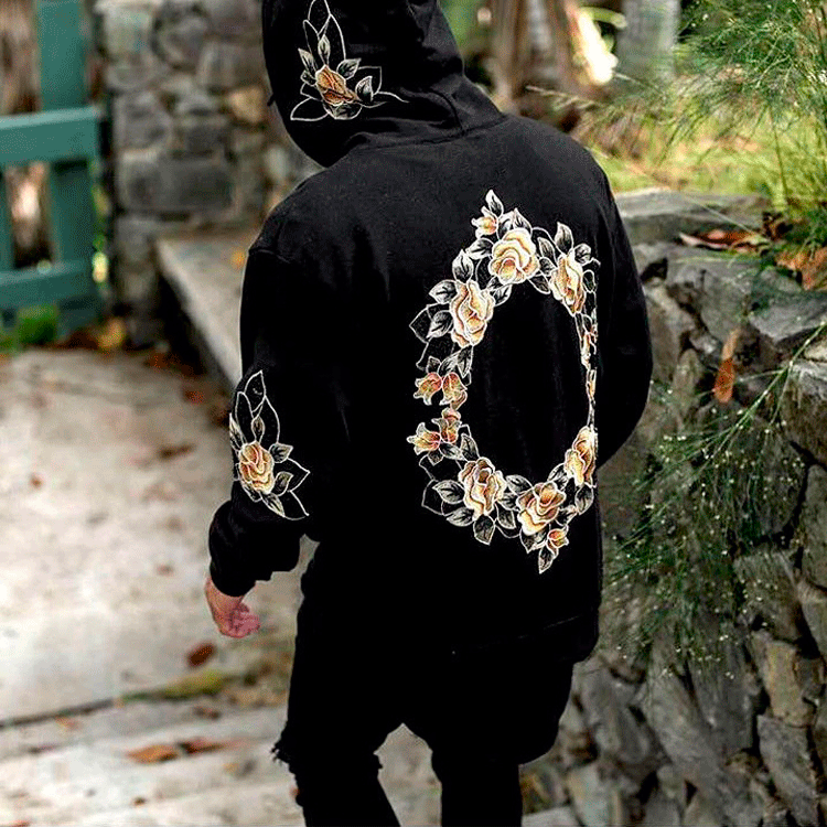 Men's hooded sweatshirt with chic floral embroidery and style