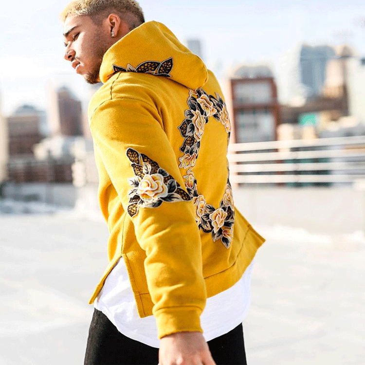 Men's hooded sweatshirt with chic floral embroidery and style