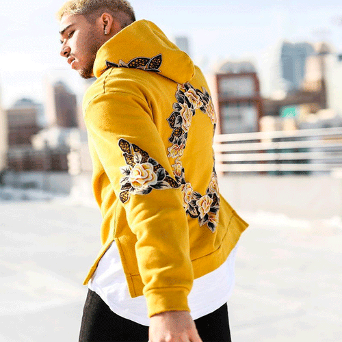 Men's hooded sweatshirt with chic floral embroidery and style