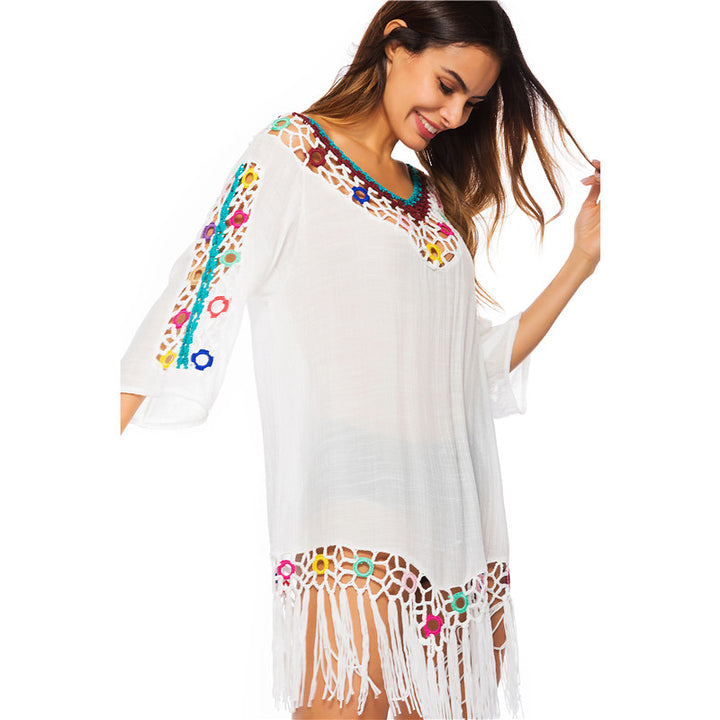 Bohemian ladies off-shoulder crochet beach cover-up Lune London
