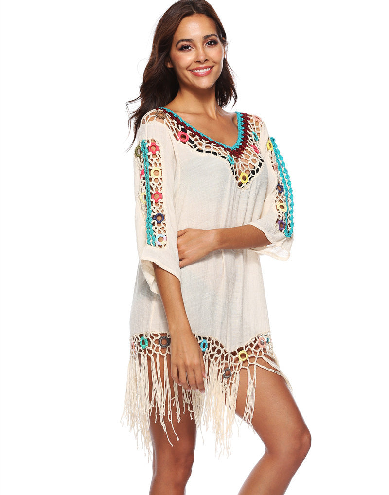 Bohemian ladies off-shoulder crochet beach cover-up Lune London