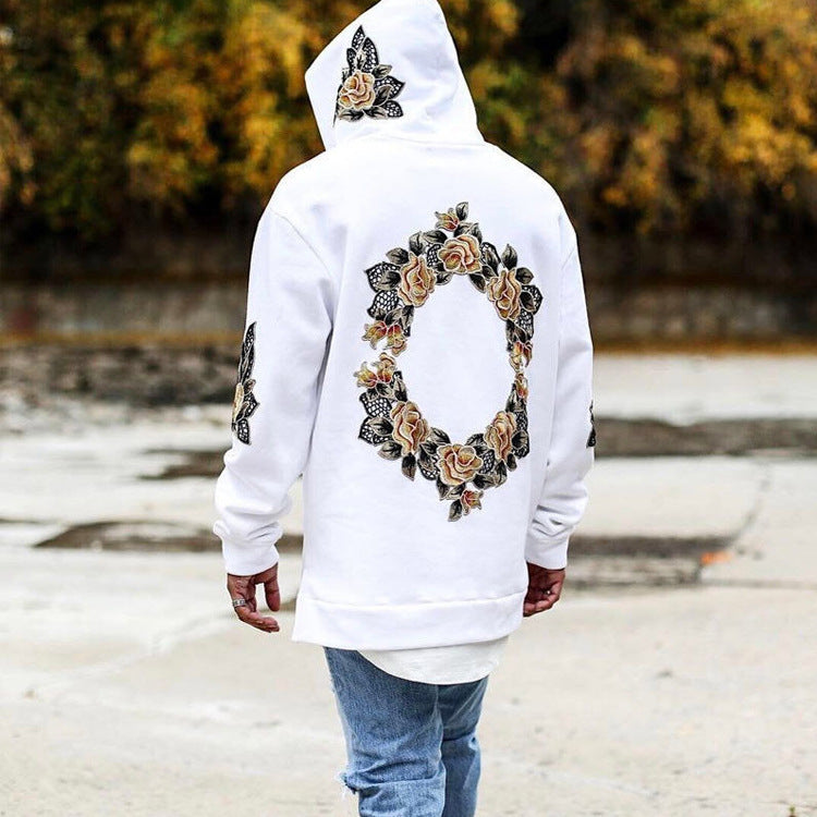 Men's hooded sweatshirt with chic floral embroidery and style