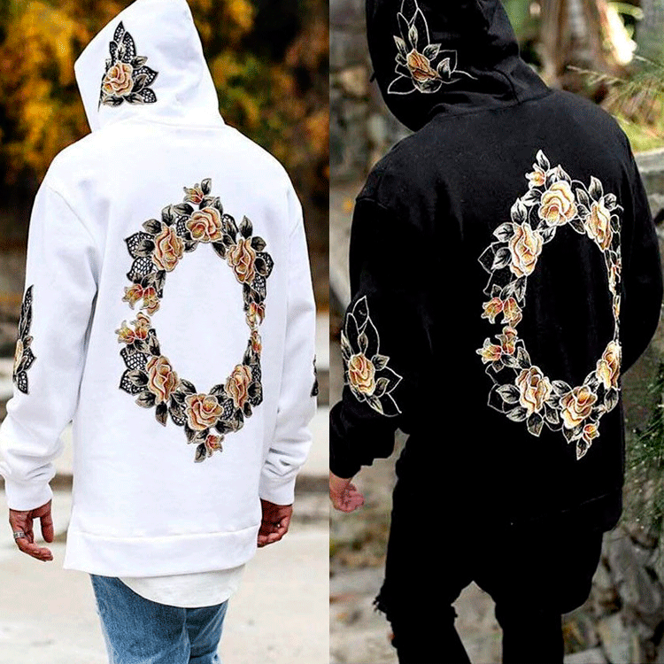 Men's hooded sweatshirt with chic floral embroidery and style