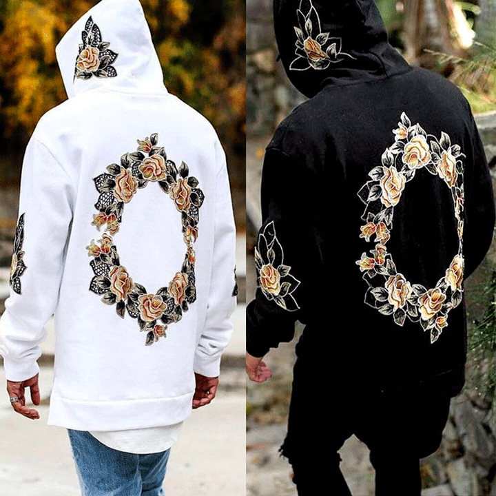 Men's hooded sweatshirt with chic floral embroidery and style