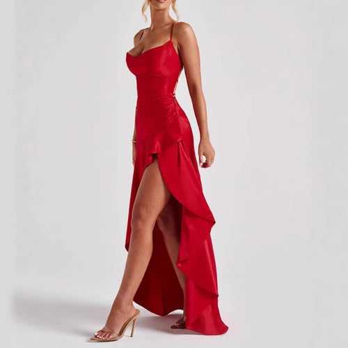 Lune London | Back Cutout Ruffles Asymmetrical Dress
