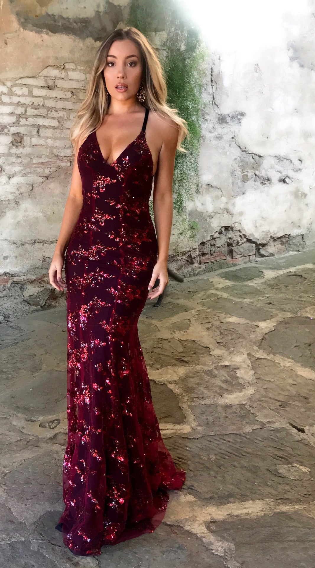 Women’s Glamorous Long Evening Dress with Sequins & V-Neck | Lune London
