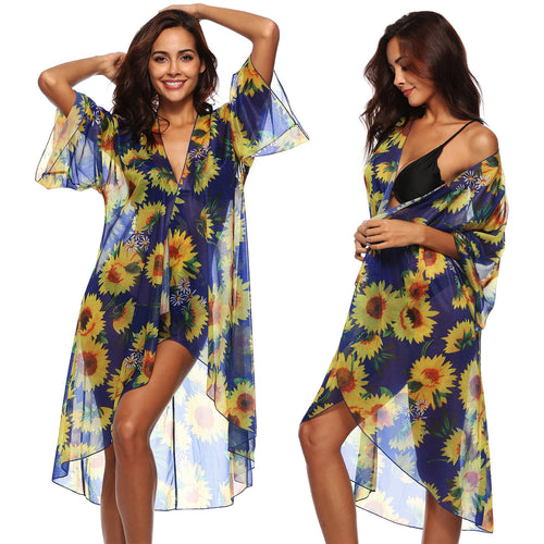 Ladies floral pattern beach cover-up kimono Lune London