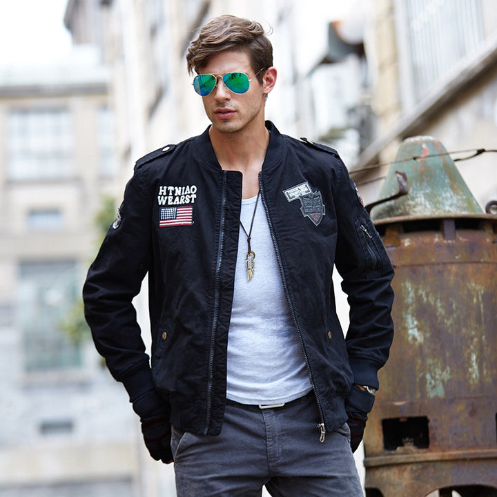 Stylish bomber jacket for men with practical patches Lune London