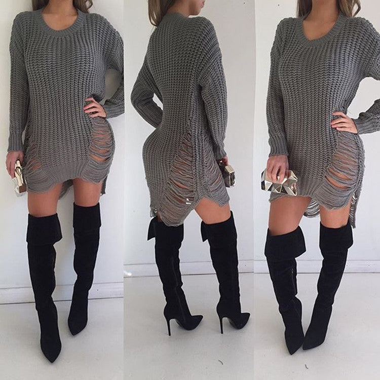 Knit dress for women with side slit and ribbed design Lune London