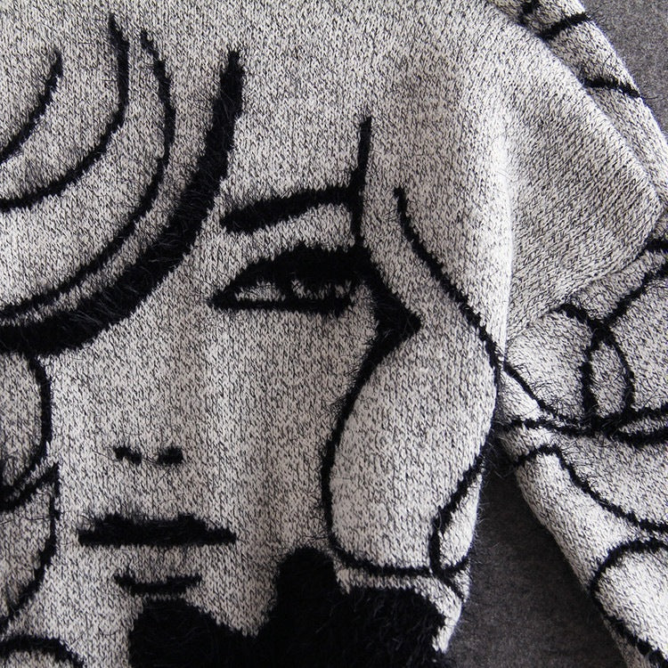 Ladies' long sleeve knitted coat with artistic print Lune London