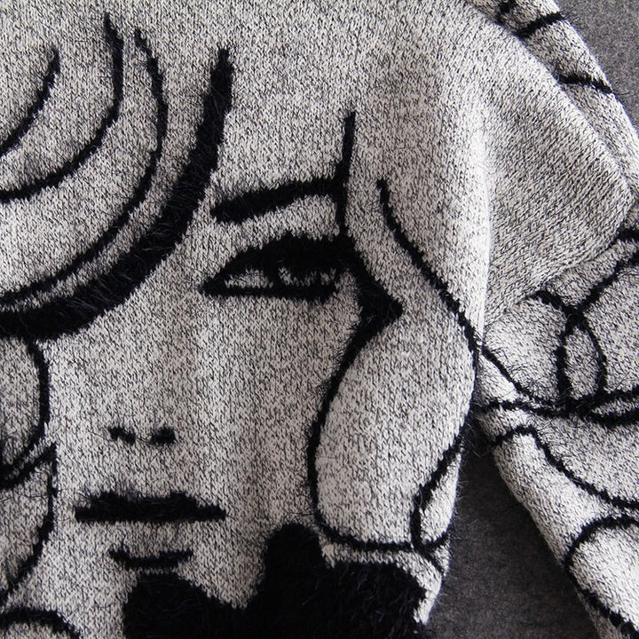 Ladies' long sleeve knitted coat with artistic print Lune London