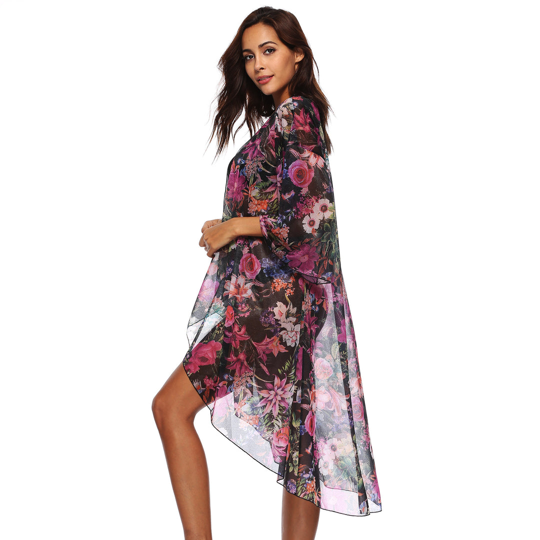 Ladies transparent kimono with floral patterns chic and style