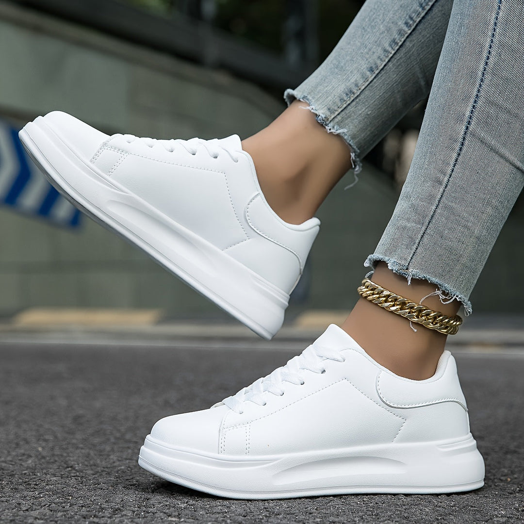 Chic und Stil | Clean White Leather Sneakers for Women, White