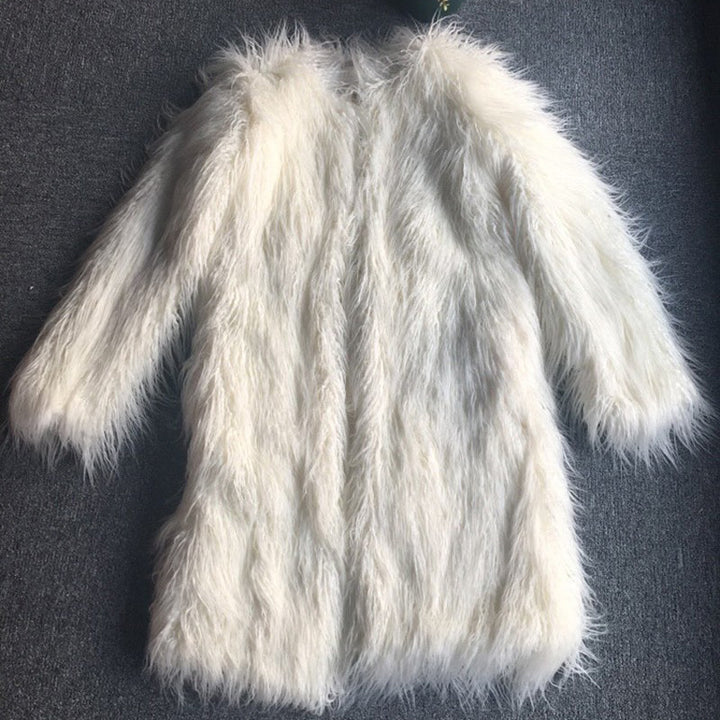 Ladies Long Fluffy Coat in Faux Fur Lune London