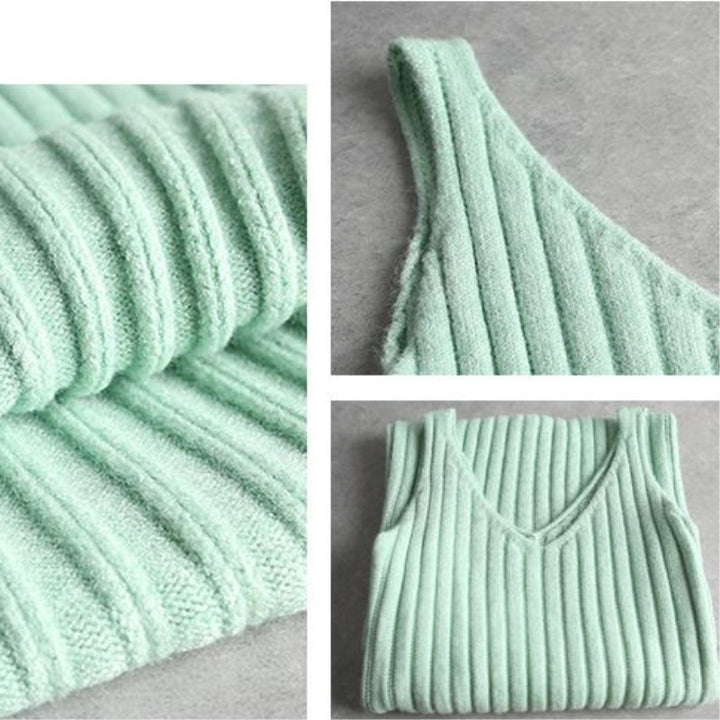 Women’s fashionable knitted set with a comfortable oversized sweater and a chic fitted dress.