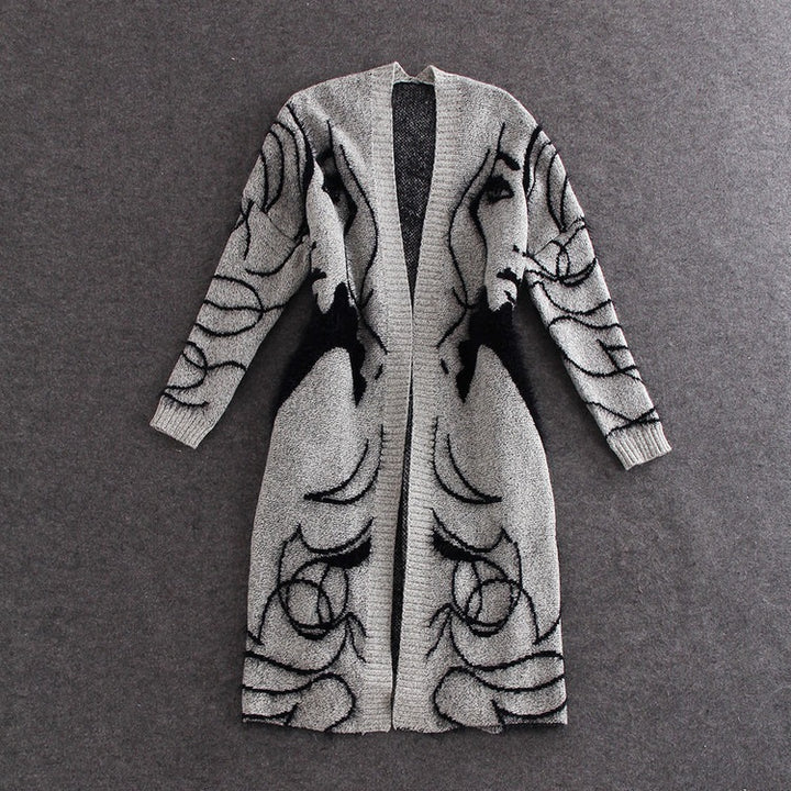 Ladies' long sleeve knitted coat with artistic print Lune London