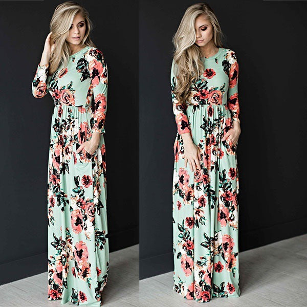 Robe maxi femme avec des motifs floraux et une jupe longue et fluide Chic & Stil