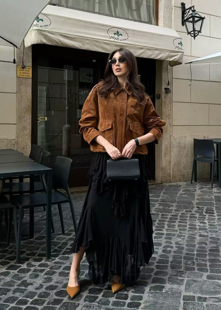Lune London | Effect Oversized Jacket with Front Pockets – Brown