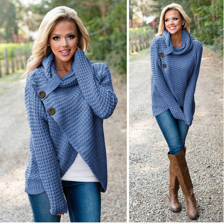 Women’s chunky knit cardigan with asymmetric cut and large buttons Lune Londonl