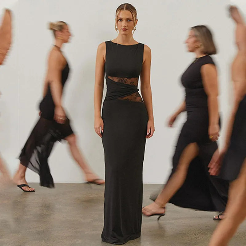 Women Flared Jumpsuit with Transparent Details Lune London