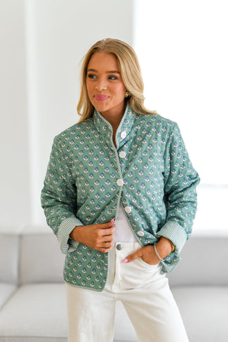 Lune London | Printed Puffer Jacket - Teal Green