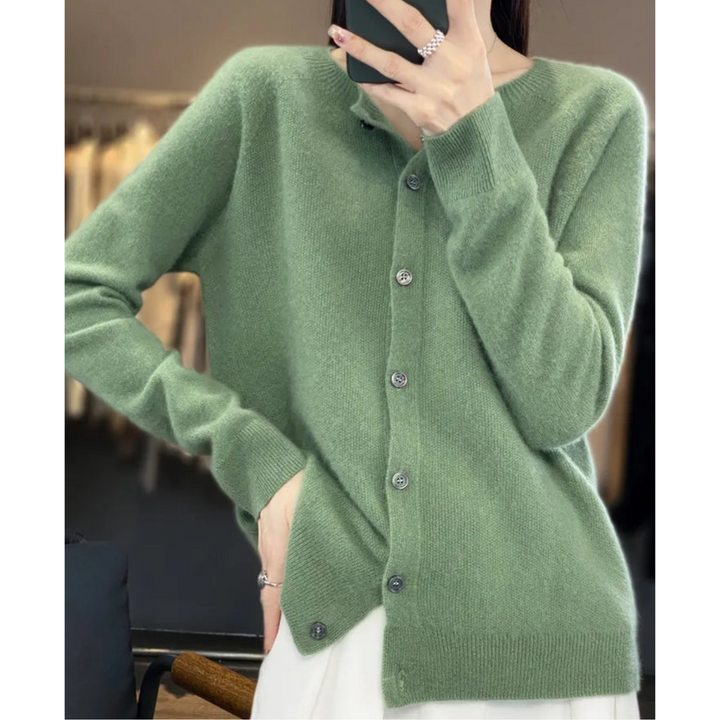 Lune London | Women's Cardigan with O-Neck Made of 100% Pure Merino Wool, Cashmere Sweater