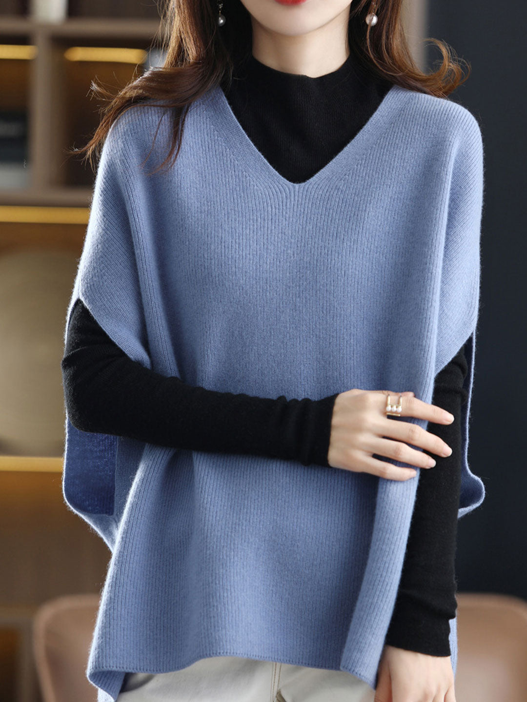 Lune London | Women's Casual V-Neck Knit Vest Solid Color Layer