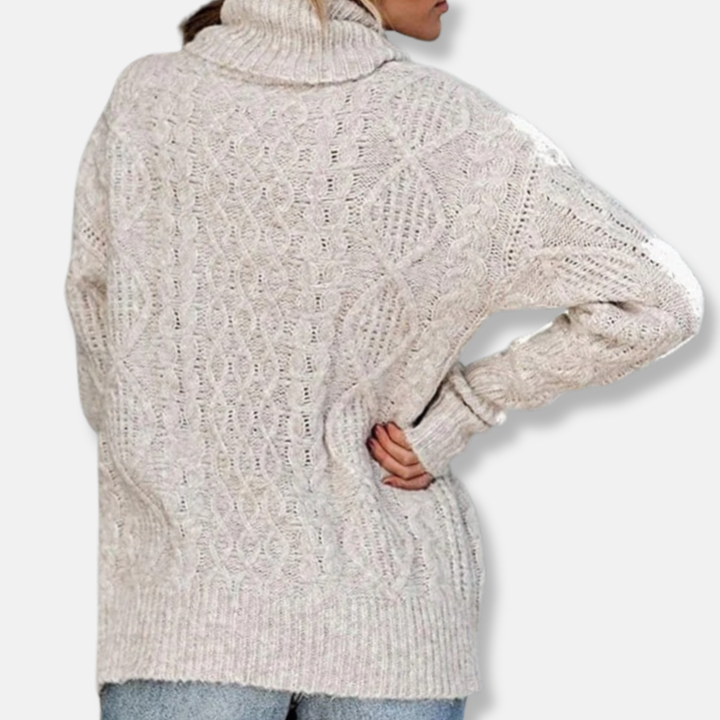 Lune London | Turtleneck Sweater - Cable Knit Tunic Length Sweater