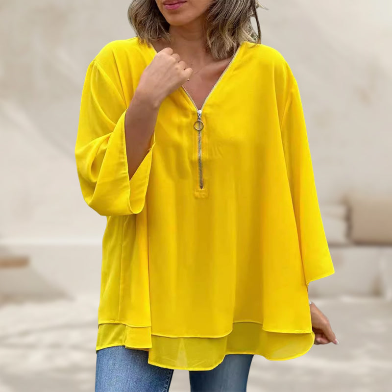 Lune London | Chiffon Zipper Top with V-Neck