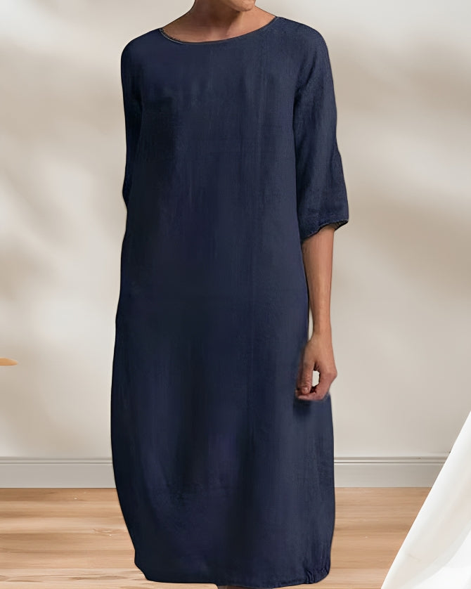 Lune London | Ladies Casual Linen Look Simple Midi Dress