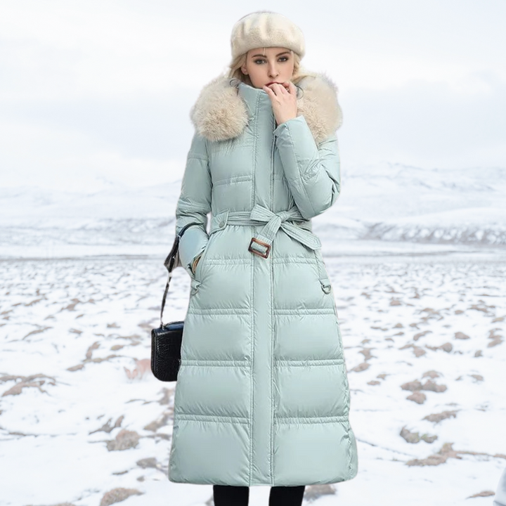 Lune London | Long Winter Jacket Puffer Design Faux Fur Hood Tailored Belt Warm and Insulating
